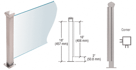 C.R. Laurence CRL Brushed Stainless 18&quot; High 1-1/2&quot; Square PP42 Elegant Series Counter/Partition Corner Post | PP42LBS