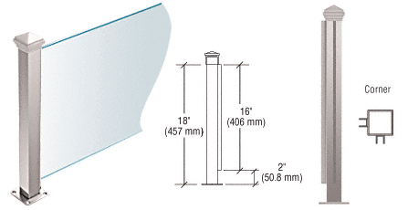 C.R. Laurence CRL Polished Stainless 18&quot; High 1-1/2&quot; Square PP42 Elegant Series Counter/Partition Corner Post | PP42LPS