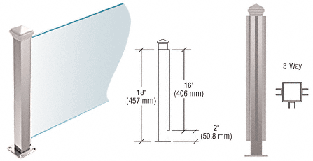 C.R. Laurence CRL Polished Stainless 18&quot; High 1-1/2&quot; Square PP42 Elegant Series Counter/Partition 3-Way Post | PP42TPS