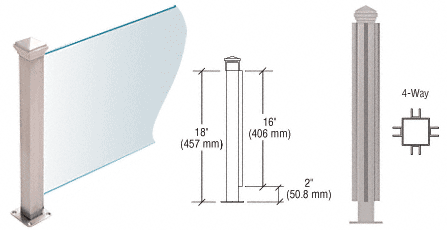 C.R. Laurence CRL Brushed Stainless 18&quot; High 1-1/2&quot; Square PP42 Elegant Series Counter/Partition 4-Way Post | PP42XBS