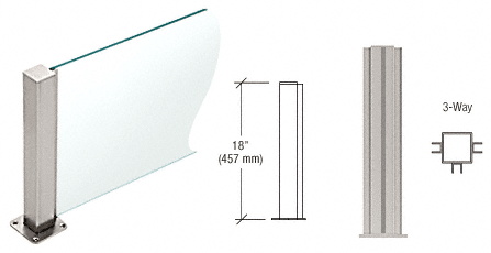C.R. Laurence CRL Brushed Stainless 18&quot; High 1-1/2&quot; Square PP43 Elegant Series Counter/Partition 3-Way Post | PP4318TBS