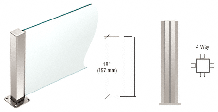 C.R. Laurence CRL Polished Stainless 18&quot; High 1-1/2&quot; Square PP43 Elegant Series Counter/Partition 4-Way Post | PP4318XPS
