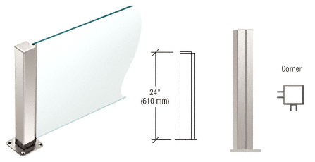 C.R. Laurence CRL Polished Stainless 24&quot; High 1-1/2&quot; Square PP43 Elegant Series Counter/Partition Corner Post | PP4324LPS