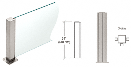 C.R. Laurence CRL Brushed Stainless 24&quot; High 1-1/2&quot; Square PP43 Elegant Series Counter/Partition 3-Way Post | PP4324TBS