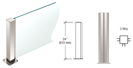 C.R. Laurence CRL Polished Stainless 24&quot; High 1-1/2&quot; Square PP43 Elegant Series Counter/Partition 3-Way Post | PP4324TPS