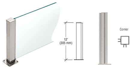 C.R. Laurence CRL Brushed Stainless 12&quot; High 1-1/2&quot; Square PP43 Elegant Series Counter/Partition Corner Post | PP43LBS