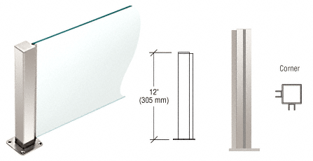 C.R. Laurence CRL Polished Stainless 12&quot; High 1-1/2&quot; Square PP43 Elegant Series Counter/Partition Corner Post | PP43LPS