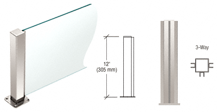 C.R. Laurence CRL Polished Stainless 12&quot; High 1-1/2&quot; Square PP43 Elegant Series Counter/Partition 3-Way Post | PP43TPS