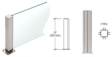 C.R. Laurence CRL Brushed Stainless 12&quot; High 1-1/2&quot; Square PP43 Elegant Series Counter/Partition 4-Way Post | PP43XBS
