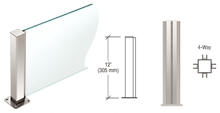 C.R. Laurence CRL Polished Stainless 12&quot; High 1-1/2&quot; Square PP43 Elegant Series Counter/Partition 4-Way Post | PP43XPS