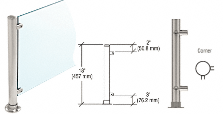 C.R. Laurence CRL 18&quot; Round Brushed Stainless PP45 Elegant Series Counter/Partition Corner Posts | PP45LBS