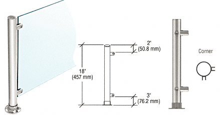 C.R. Laurence CRL 18&quot; Round Polished Stainless PP45 Elegant Series Counter/Partition Corner Posts | PP45LPS