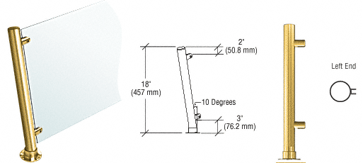 C.R. Laurence CRL 18&quot; Round Polished Brass PP46 Elegant Series Counter/Partition Left End Posts | PP46LEPB