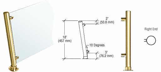 C.R. Laurence CRL 18&quot; Round Polished Brass PP46 Elegant Series Counter/Partition Right End Posts | PP46REPB