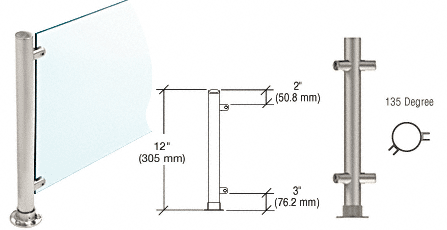 C.R. Laurence CRL 12&quot;  Brushed Stainless Round PP55 SlimLine Series Counter/Partition 135 Degree Posts | PP55ABS