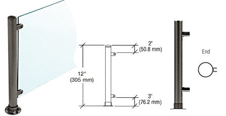 C.R. Laurence CRL 12&quot;  Black Powder Paint Round PP55 SlimLine Series Counter/Partition End Posts | PP55EBL