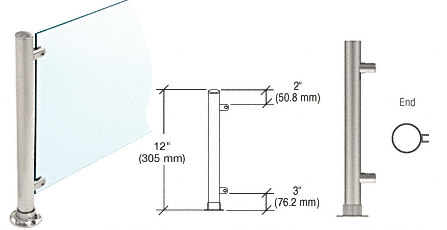 C.R. Laurence CRL 12&quot;  Brushed Stainless Round PP55 SlimLine Series Counter/Partition End Posts | PP55EBS