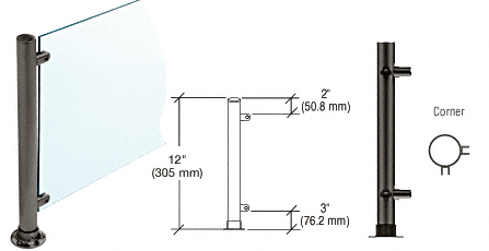 C.R. Laurence CRL 12&quot;  Black Powder Paint Round PP55 SlimLine Series Counter/Partition Corner Posts | PP55LBL