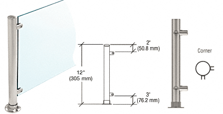 C.R. Laurence CRL 12&quot;  Brushed Stainless Round PP55 SlimLine Series Counter/Partition Corner Posts | PP55LBS
