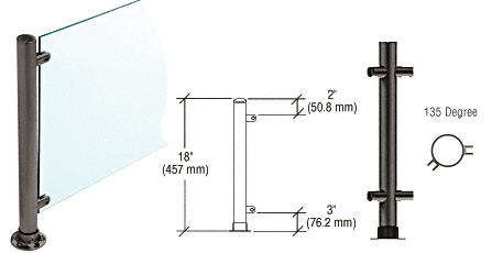 C.R. Laurence CRL 18&quot;  Black Powder Paint Round PP56 SlimLine Series Counter/Partition 135 Degree Posts | PP56ABL