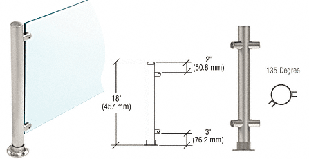 C.R. Laurence CRL 18&quot; Brushed Stainless Round PP56 SlimLine Series Counter/Partition 135 Degree Posts | PP56ABS