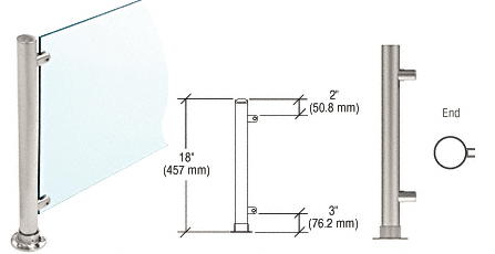 C.R. Laurence CRL 18&quot;  Brushed Stainless Round PP56 SlimLine Series Counter/Partition End Posts | PP56EBS