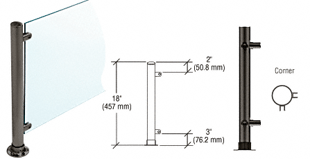 C.R. Laurence CRL 18&quot;  Black Powder Paint Round PP56 SlimLine Series Counter/Partition Corner Posts | PP56LBL