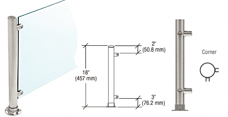 C.R. Laurence CRL 18&quot;  Brushed Stainless Round PP56 SlimLine Series Counter/Partition Corner Posts | PP56LBS