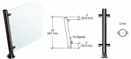 C.R. Laurence CRL 18&quot;  Black Powder Paint Round PP65 SlimLine Series Counter/Partition Center Posts | PP65CBL