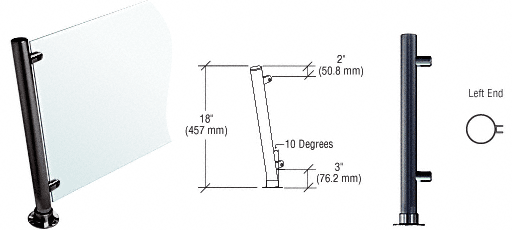 C.R. Laurence CRL 18&quot;  Black Powder Paint Round PP65 SlimLine Series Counter/Partition Left End Posts | PP65LEBL