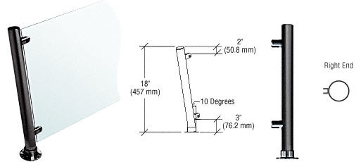 C.R. Laurence CRL 18&quot;  Black Powder Paint Round PP65 SlimLine Series Counter/Partition Right End Posts | PP65REBL