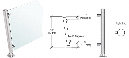 C.R. Laurence CRL 18&quot;  Brushed Stainless Round PP65 SlimLine Series Counter/Partition Right End Posts | PP65REBS