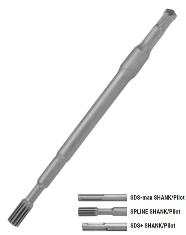 Relton S02-18 Solid-Body Hard-Head Bits Spline Shank Pilot for 1-3/4&quot; thru 3&quot; Heads - 18&quot; Drilling Depth | RS0218