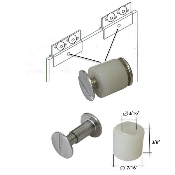 Shower Door Roller Bracket Pin with Nylon Bushing for 3/8&quot; Glass Frameless Bypass Tub and Shower Enclosure | RBB38