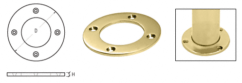 C.R. Laurence CRL Polished Brass Round Base Plate for 1-1/2&quot; Round Tubing | SA25PB
