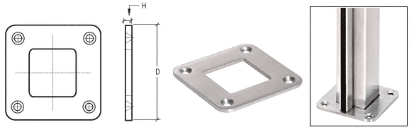 C.R. Laurence CRL Brushed Stainless Square Base Plate for 1-1/2&quot; Square Tubing | SA30BS