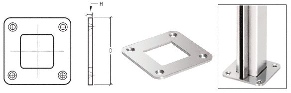 C.R. Laurence CRL Polished Stainless Square Base Plate for 1-1/2&quot; Square Tubing | SA30PS