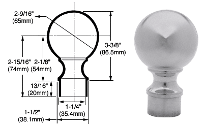 C.R. Laurence CRL Brushed Stainless Ball End Caps for 1-1/2&quot; Diameter Tubing | SA381BS