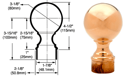 C.R. Laurence CRL Brass Ball End Caps for 2&quot; Diameter Tubing | SA508BR
