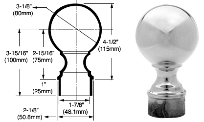 C.R. Laurence CRL Polished Stainless Ball End Caps for 2&quot; Diameter Tubing | SA508PS