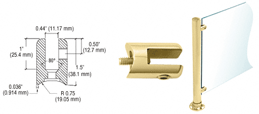 C.R. Laurence CRL Polished Brass Fixed Glass Fitting for 1-1/2&quot; Tubing | SA60PB