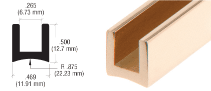 C.R. Laurence CRL 1/4&quot; Polished Brass Radiused Back Brass U-Channel - 12 ft long | SAC14BR