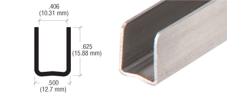 C.R. Laurence CRL 3/8&quot; Brushed Stainless Radiused Back Stainless Steel U-Channel - 94 long | SAC38BS98