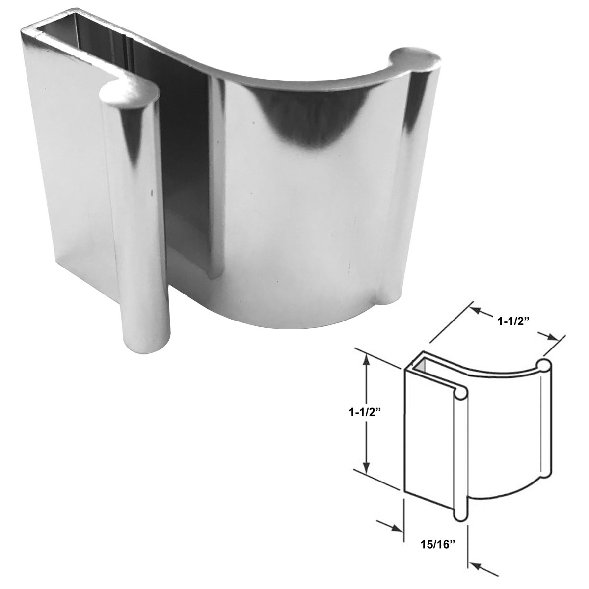 Gordon Glass&amp;#174; 1-1/2&quot; Brite Chrome Frameless Shower Door Slip-On Finger Pull for 5/32&quot; and 3/16&quot; Glass | MF1422CH