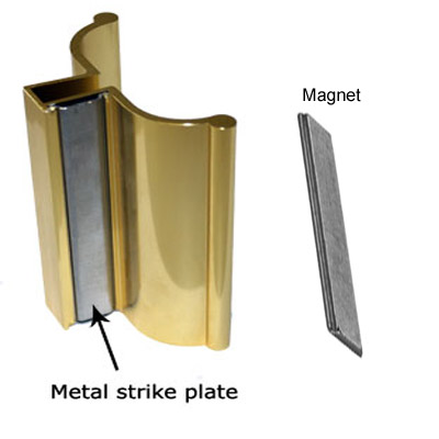 3&quot; Bright Gold Frameless Shower Door Handle with Metal Strike and Magnet - Set  | FSDH3GPK
