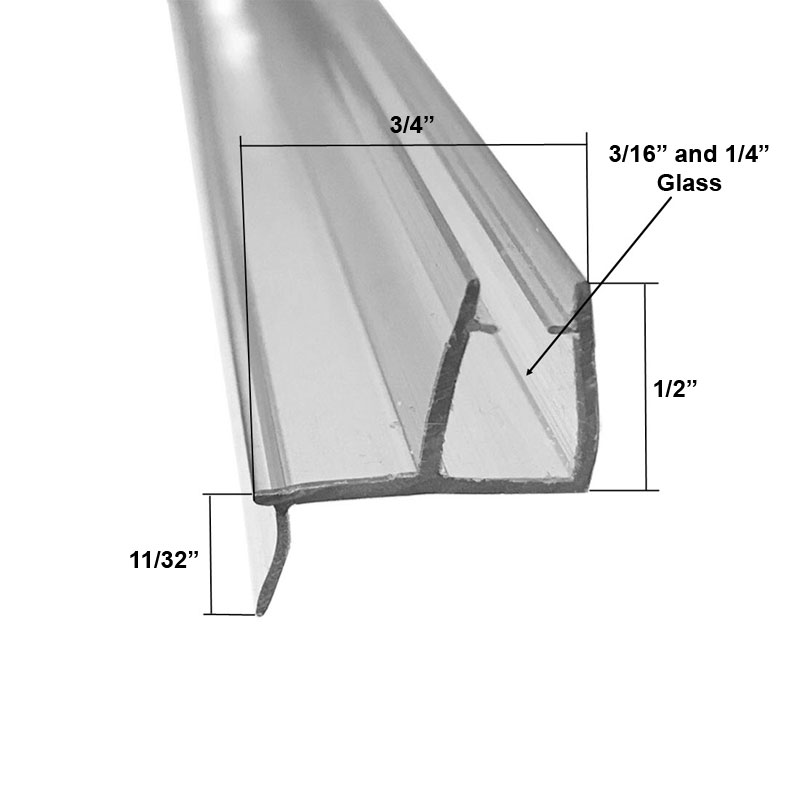 Clear Bottom Wipe with Drip Rail for 3/16&quot; and 1/4&quot; Glass - 35 in long | 125360BX
