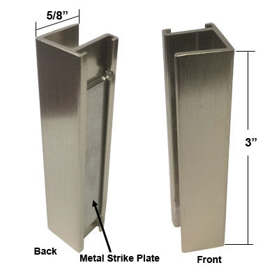 Shower Door U-Channel with Metal Strike Plate for 3/8&quot; and 5/16&quot; Glass - Brushed Nickel | SMA38BN