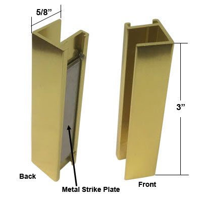 Shower Door U-Channel with Metal Strike Plate for 3/8&quot; and 5/16&quot; Glass - Bright Gold | SMA38BG