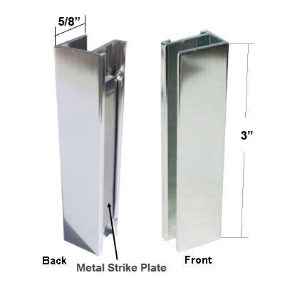 Shower Door U-Channel with Metal Strike Plate for 3/8&quot; and 5/16&quot; Glass - Bright Chrome | SMA38