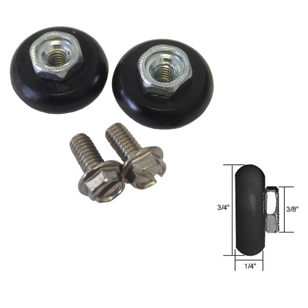 Black 3/4&quot; Oval Nylon B.B. Roller; Threaded Hex Hub for Sliding Shower Door - Package | SDRB02